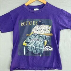 Vintage Colorado Rockies Shirt Youth Large Purple MLB Baseball Gold Embroidered